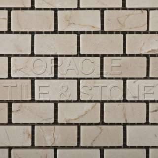 Crema Marfil Marble Tumbled Baby Brick Mosaic Tile Mesh  