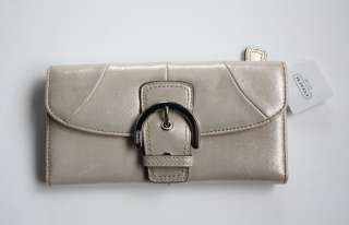 NWT Coach Soho Leather Buckle Slim Envelope Wallet Silver Champagne 