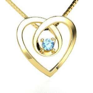 Infinite Heart Pendant, 14K Yellow Gold Necklace with Blue Topaz