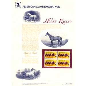   Commemorative Page with Block of 4 MNH Stamps Horse Racing Issued 1974