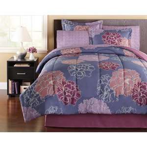  Girl Purple Flower Floral Full Comforter Set (8pc Bed in a Bag 