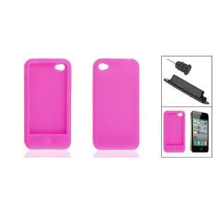   Fuchsia Silicone Skin Case Protector + Slot Anti dust for iPhone 4G 4