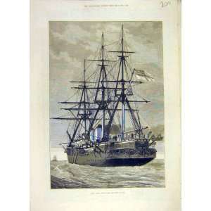   1876 Hms Shah Wood Cased Iron Ship War Naval Old Print