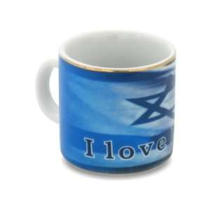   Ceramic Mug with ?I Love Israel and Gold Stripe 