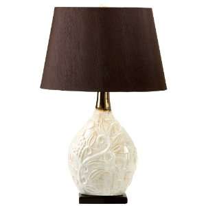  Athena Ivory White Brown Carved Botanical Table Lamp