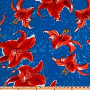  56 Wide Rayon Challis Large Floral Blue Fabric By The 