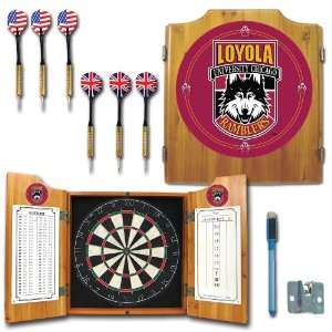 NCAA Loyola Chicago dart cabinet with Darts and Board 