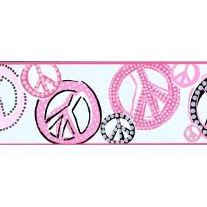  Pink Peace and Love Glitter Wallpaper Border