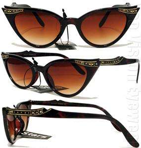 Rhinestone Cat Eye Sunglasses Vintage Style Tortoise Brown K17  