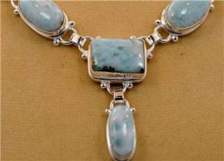 RARE NATURAL LARIMAR & 925 SILVER NECKLACE JEWELRY; G745  