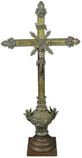 LARGE ANTIQUE FRENCH STANDING CRUCIFIX CROSS ANGELS  