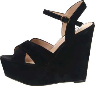 STEVE MADDEN Westii BLACK Wedges Platform Sandals Suede Shoes Womens 
