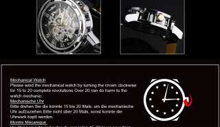 New Automatic Mechanical Skeleton Black Leather Wrist Silver Auto Men 