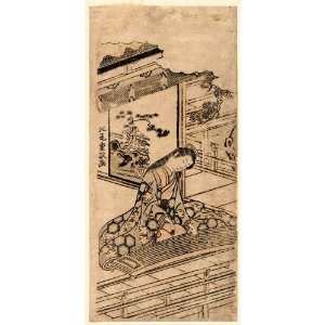 1764 Japanese Print woman playing a koto. Koto o hiku kanjo. TITLE 