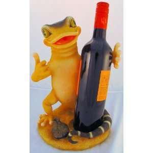 Leopard Gecko Wine Bottle Holder with Bottle Topper 2 Piece Set 