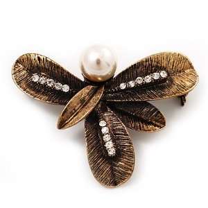 Vintage Bronze Leaf Crystal Brooch Jewelry