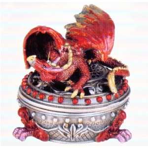  3.5 Tall Red Pewter Dragon Trinket Box Case Pack 6