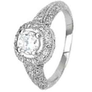  Sterling Silver Engagement Ring With Round Cubic Zirconia 