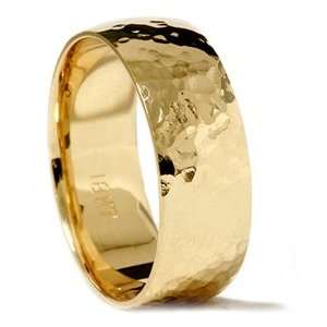 Solid 18K Yellow Gold Polished Hammered 7MM High Quality Mens Wedding 