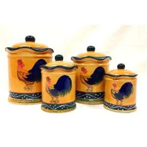  4pc Canister Set Country Rooster Decor