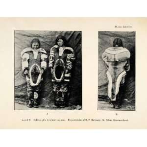  1916 Halftone Print Eskimo Girls Winter Costume Indigenous 