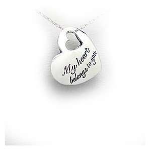    Sterling Silver My Heart Belongs to You Message Pendant Jewelry