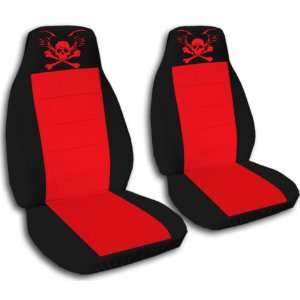  2 Pirate seat covers. Black and red with a red pirate 