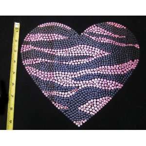  Rhinestone Iron On Transfer Black & Hot Pink Heart Design 