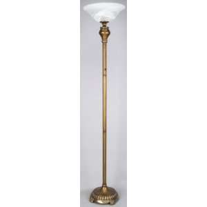 Metal Casting Torchiere W / Frosted Glass