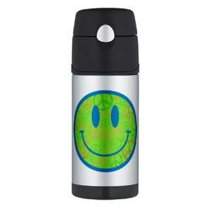   Travel Water Bottle Smiley Face With Peace Symbols 