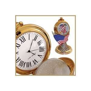 2005 Colorized Silver Eagle Pocket Watch With Stand  