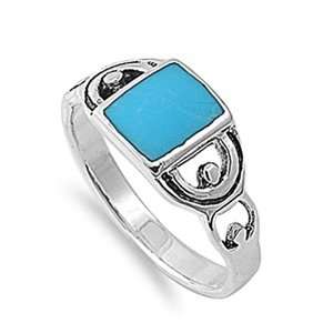  Rhodium Plated Sterling Silver Wedding & Engagement Ring Turquoise 