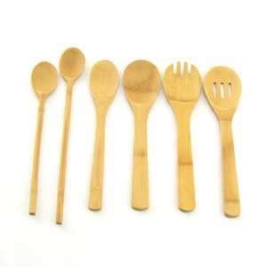  6 Piece Set   Large Bamboo Cooking Utensils With Matched 