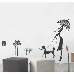   House Woman and Dog removable Vinyl Mural Art Wall Sticker Wall Decal