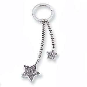  Nickel plated Silver Glitter Double Star Key Ring Jewelry