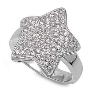   Sterling Silver 13mm Star Shaped Clear CZ Ring (Size 6   9)   Size 7