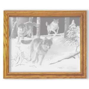 Pack Attack Wolf Etched Glass Rectangle Mirror 