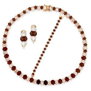   Zirconia Smoky Topaz Prong Tennis Necklace, Bracelet, And Earrings