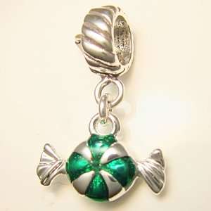 Peppermint Candy Green Silver Plated Christmas Dangle Charm