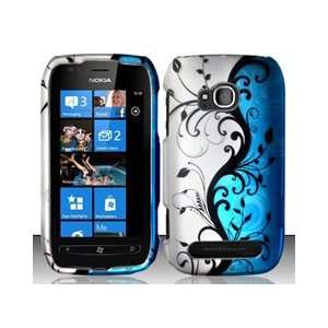  Nokia Lumia 710 (T Mobile) Blue/Silver Vines Design Hard 