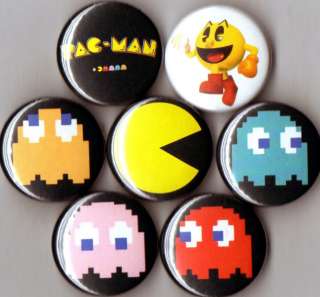 Pacman 7 pins buttons badges Pac Man ghosts 1 80s  