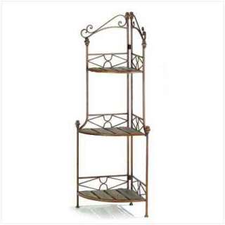 Rustic Corner Bakers rack bronze & wood folding shelf  