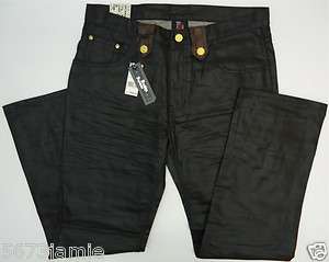Brooklyn Basement Men Black Pleather Straight Fit Jeans Urban Pants 