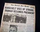Franklin D. Roosevelt FDR DEATH 1st Report Warm Springs GA 1945 WWII 