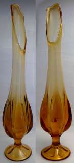 front & side views of Amber Waterfall Pressed Glass Vase