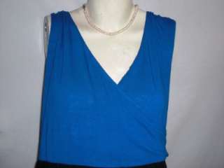 NEW INCS BLUE V NECK TOP, COMING AND GOING, WITH BLACK SKIRT . SZ 