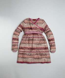 Missoni KIDS pink chevron pattern surplice long sleeve dress