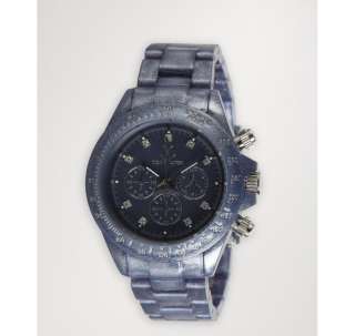 indigo plastic Pearlized Plasteramic chronograph link bracelet watch