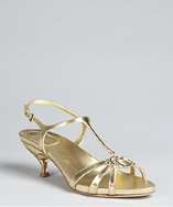Christian Dior gold leather t strap kitten heel sandals style 