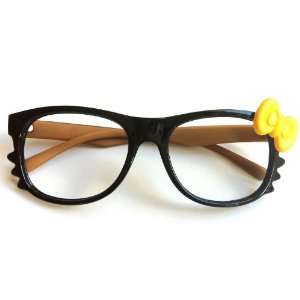   Kawaii Glasses Frame Costume Gilrs No Lens(wood Leg and Yellow Tie